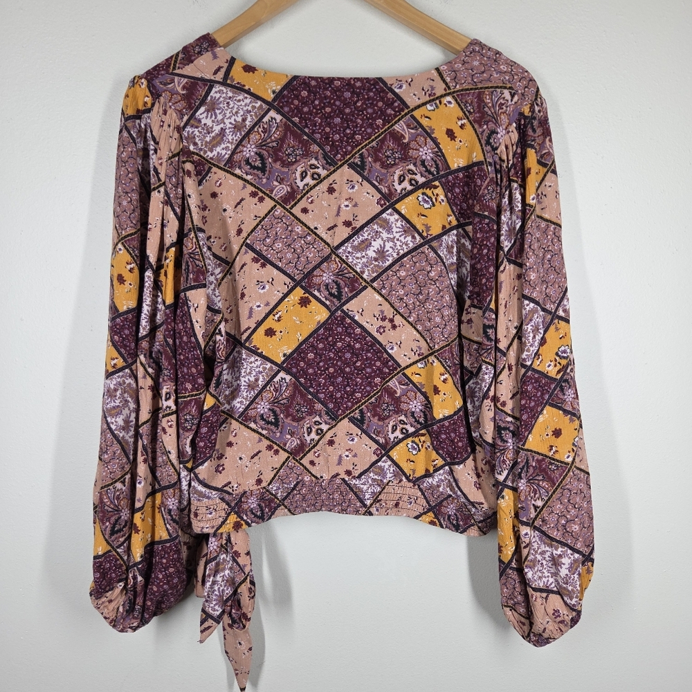 American Eagle Patchwork Faux Wrap Crop Top Long … - image 6